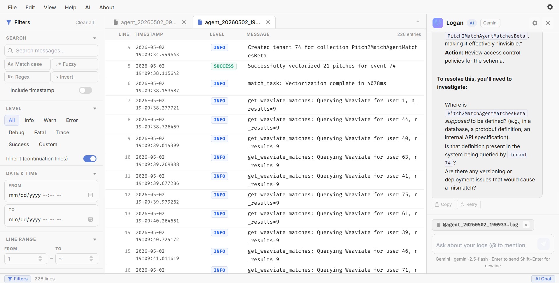 Logarithm light theme with AI chat