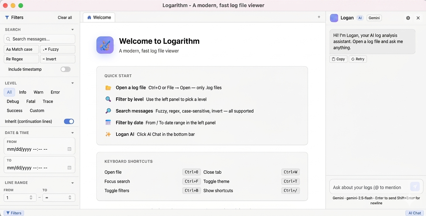 Logarithm light theme main view